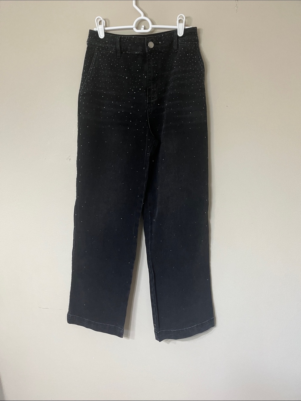 Avec Les Filles Black Denim Jeans with Silver Stud Accents